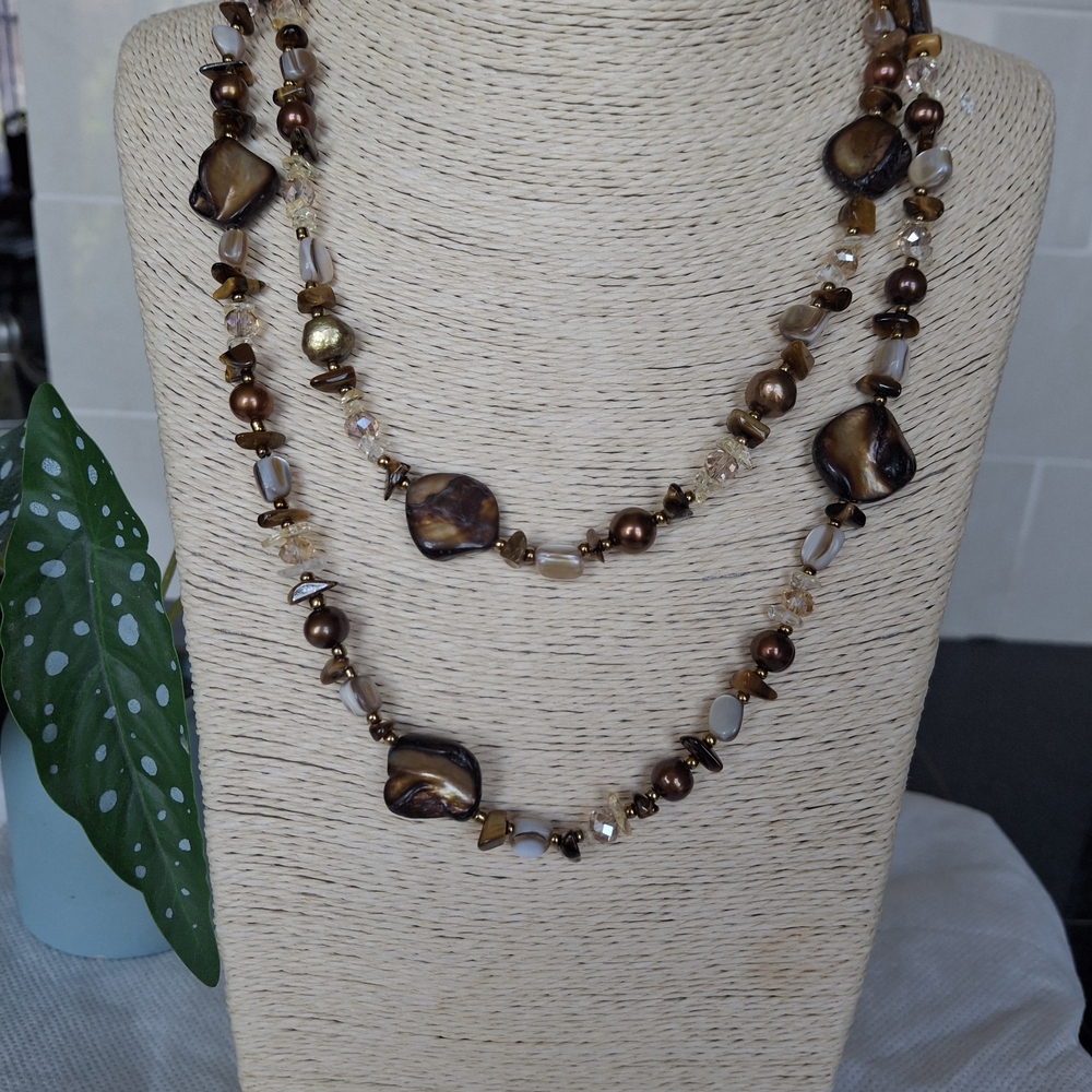 Chic Brown and Gold Beaded Necklace